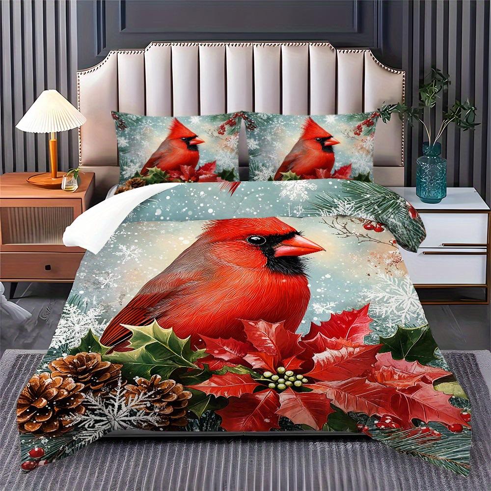 Red Bird Quilt Cover Three-Piece Animal Count Printing Kit Duvet Cover Bedroom Home Decoration