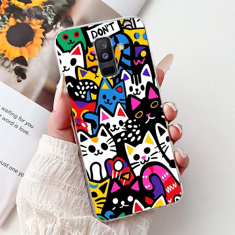 For Samsung Galaxy A6 Plus 2018 Phone Case On Samsung A6+ (2018) A6 A600F A605G Elegant Floral Cat Soft Silicone Clear TPU Cases