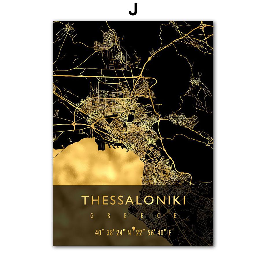 Wall Art Canvas Painting Croatia Cyprus Europe Black Golden Map Living Room Decoration Posters And Prints Clib Bar Wall Pictures