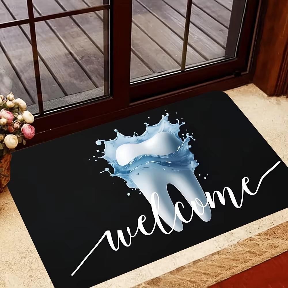 1pc WELCOME Black and White Tooth Graphic Doormat,, for Dental/Office/Clinic, for Living Room, Bathroom, Laundry Room
