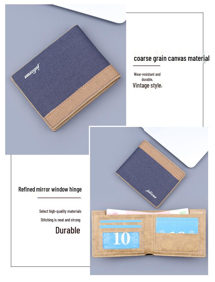 Men's Bi-fold Canvas Leather Wallet with Card Holder