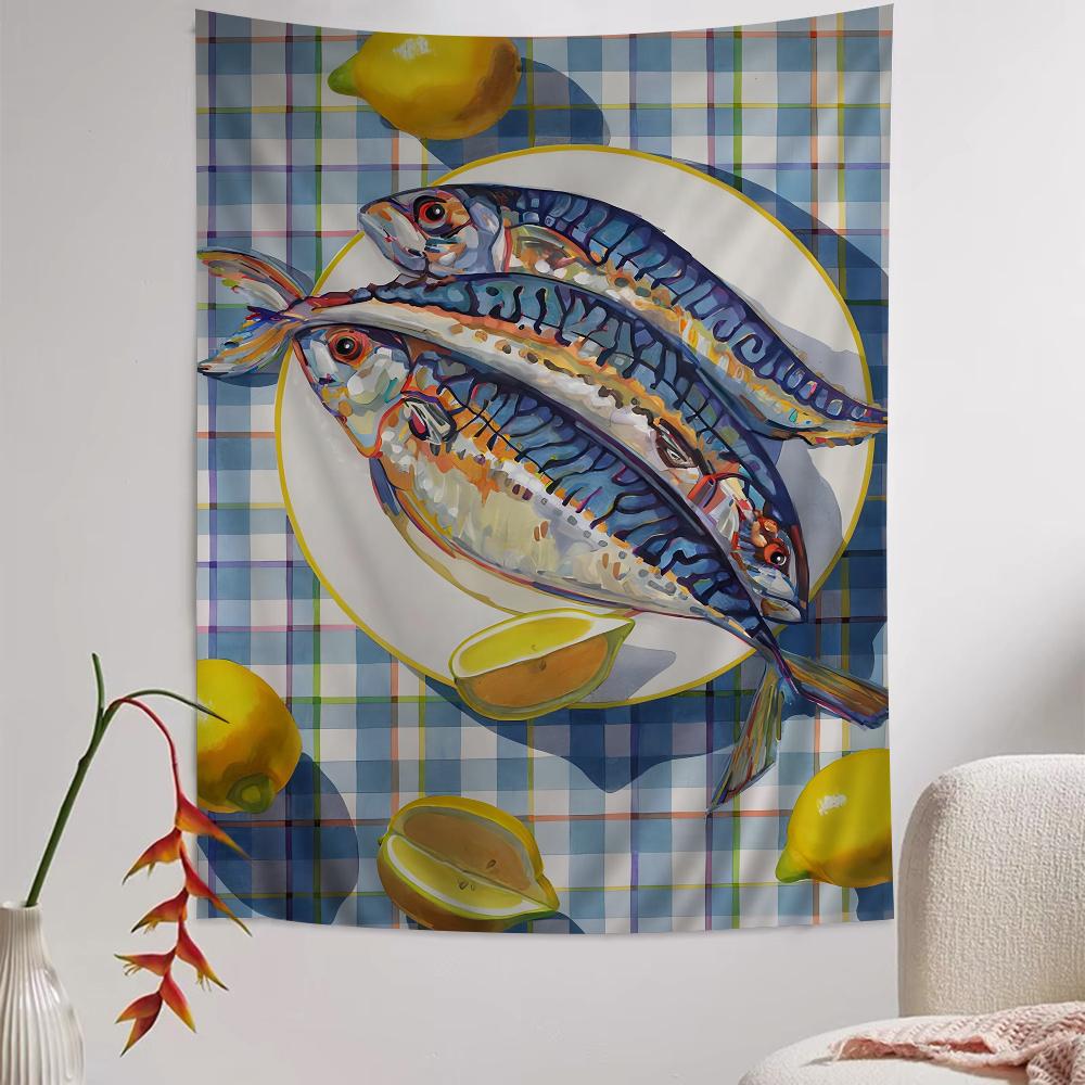 Colorful Sardine Lobster Fish Ocean Hanging Bohemian Tapestry for Living Room Home Dorm Decor Japanese Tapestry 74x94cm(29x37in)