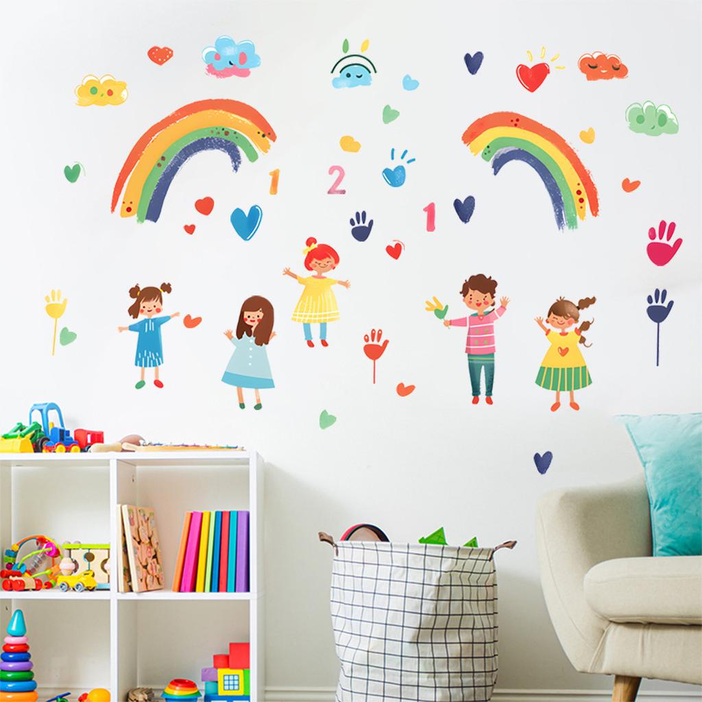 Cartoon Regenbogen Herz Wolken Wandaufkleber für Kinderzimmer Kinderzimmer Schlafzimmer Wohnzimmer Kindergarten Dekoration