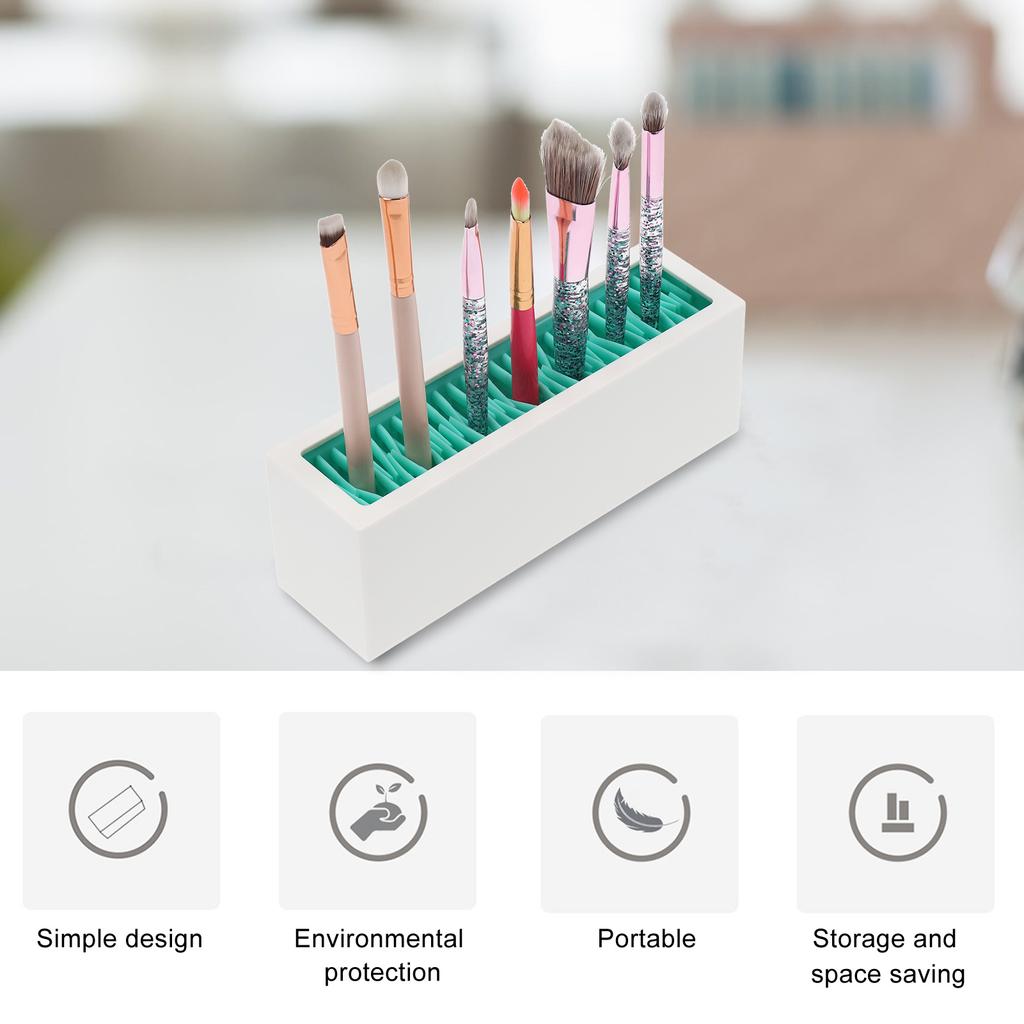 Makeup Brush Holder Display Silicone Cosmetic Lipstick Holder Box Makeup Storage Box(Lake Blue Black )