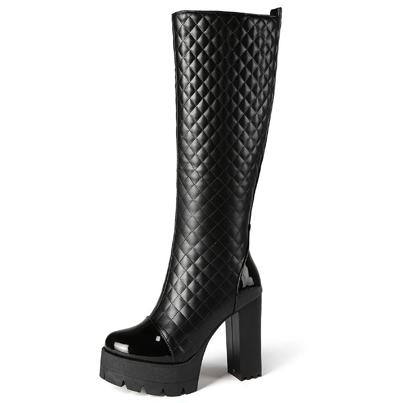 

Панк-сапоги женские зимние туфли на платформе с высоким каблуком сапоги до колена модные зимние сапоги женские сексуальные черные белые длинные туфли женские 34