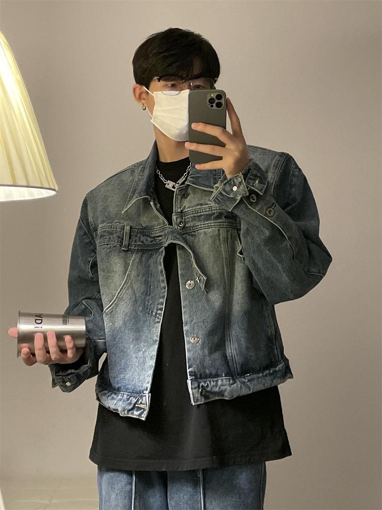 Herren-Jeansjacke mit amerikanischem Revers im Retro-Stil: Frühlings- und Herbststil