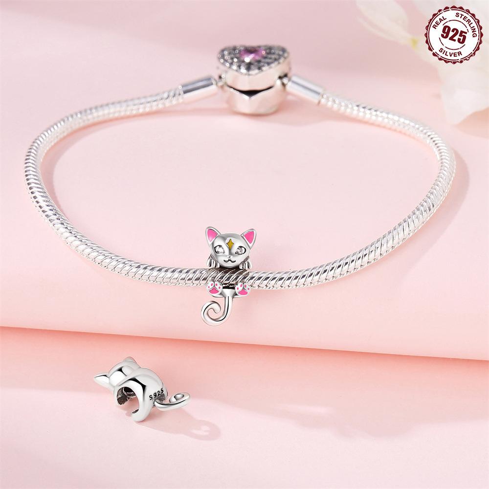 Beads 9 Sterling Silver Cat Beaded Diy Handmade Bracelet Necklace Jewelry Design