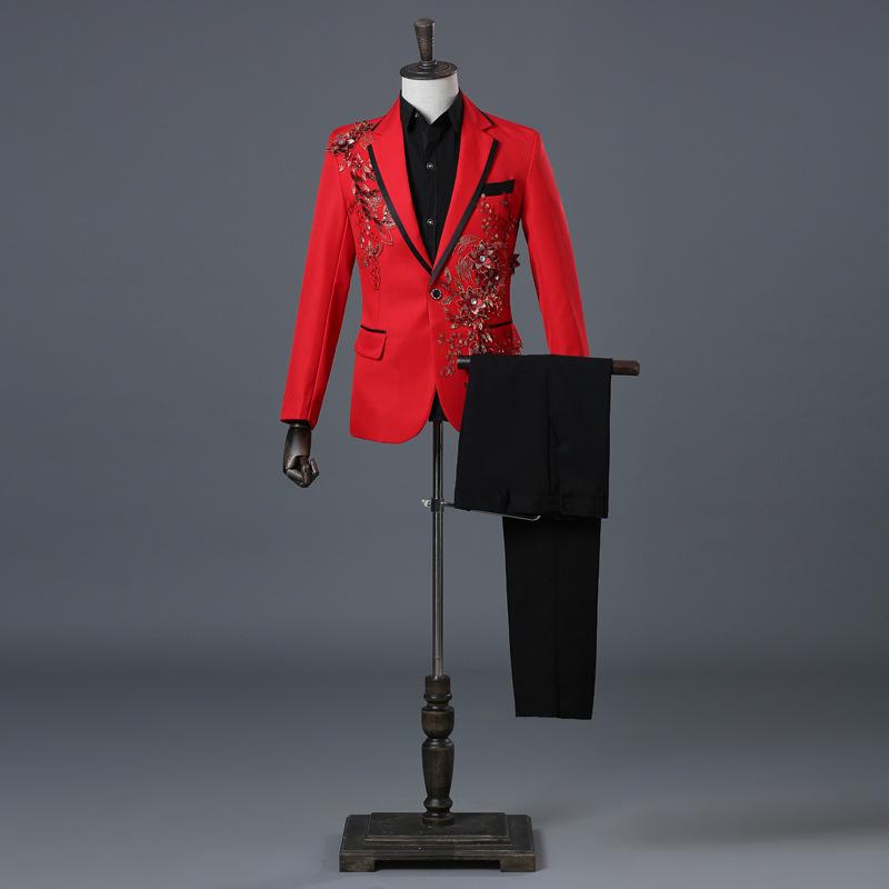 Eleganter, mit Applikationen verzierter Herrenanzug im Slim Fit, 2-teiliger formeller Smoking, Blazer, Hose mit Fliege für den Hochzeitsball