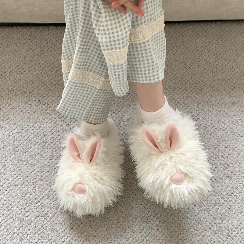 Source Cute Cartoon Less Heart Bunny Bag Head Slippers Wear Autumn and Winter Thick Bottom Warm Hair Mop