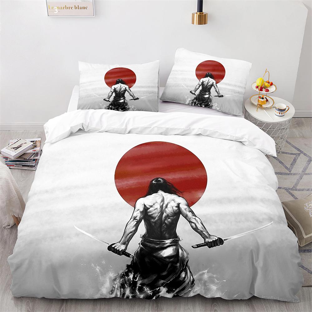 Japanese-Style Bedding Set Ukiyo-e Theme Comforter Cover Sea Wave Red Sun Pattern Decor Duvet Cover For Kids Teen King Full Size