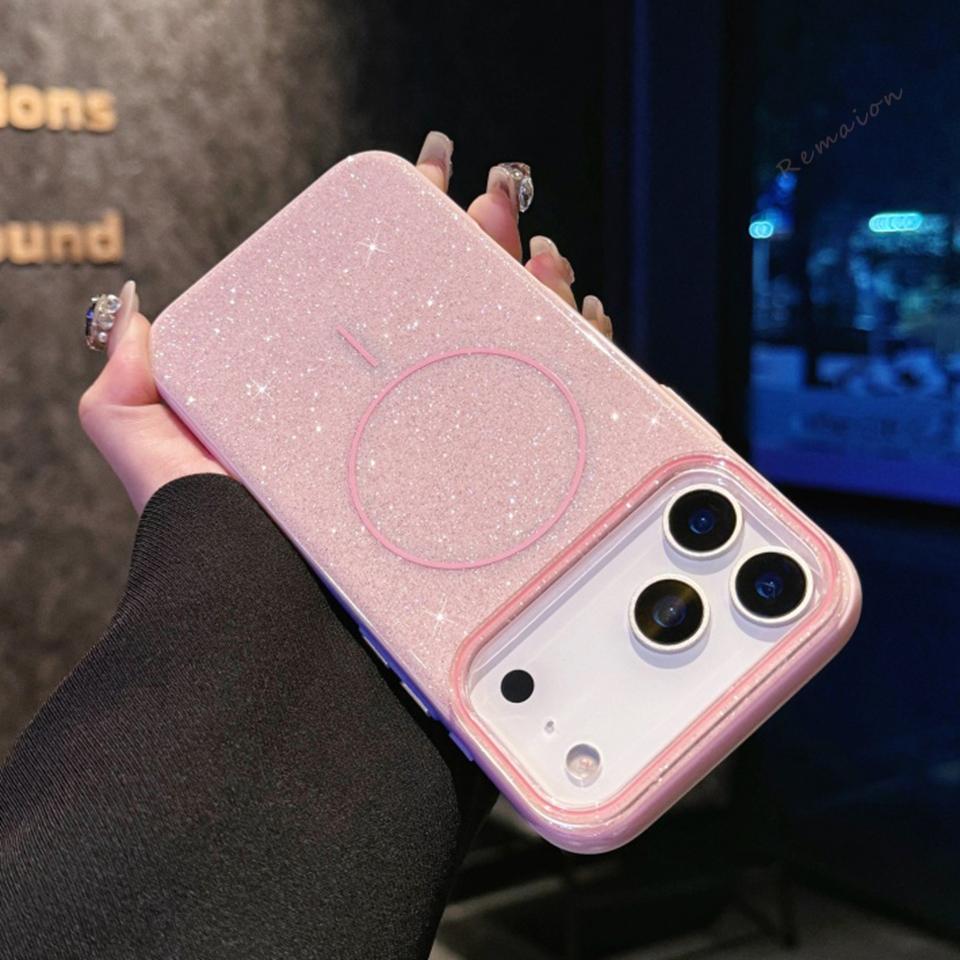 Magnetic Phone Case for iPhone 17 16 15 14 13 Pro Max Air Plus For Magsafe Funda Bling Bling Glitter Wireless Charger Cover