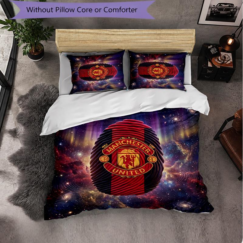 Juego de Cama de 3 Piezas con Patrón del Manchester United Suave Microfibra Funda Nórdica con Fundas de Almohada para Dormitorio