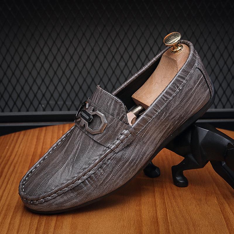 Men’s Leather Shoes Men’s Summer Breathable Lazy People Drive Men’s Shoes and Bean Shoes with One Pedal