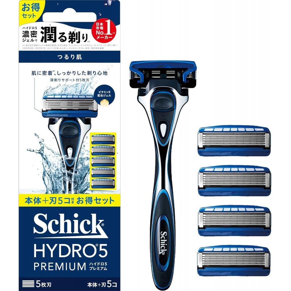 Schick Hydro 5 Premium Razor Holder  Black  + 4 Blade Refills