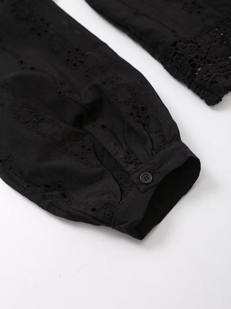 2024 Autumn Women's Fashion: European & American Style Embroidered Long Sleeve Shirt