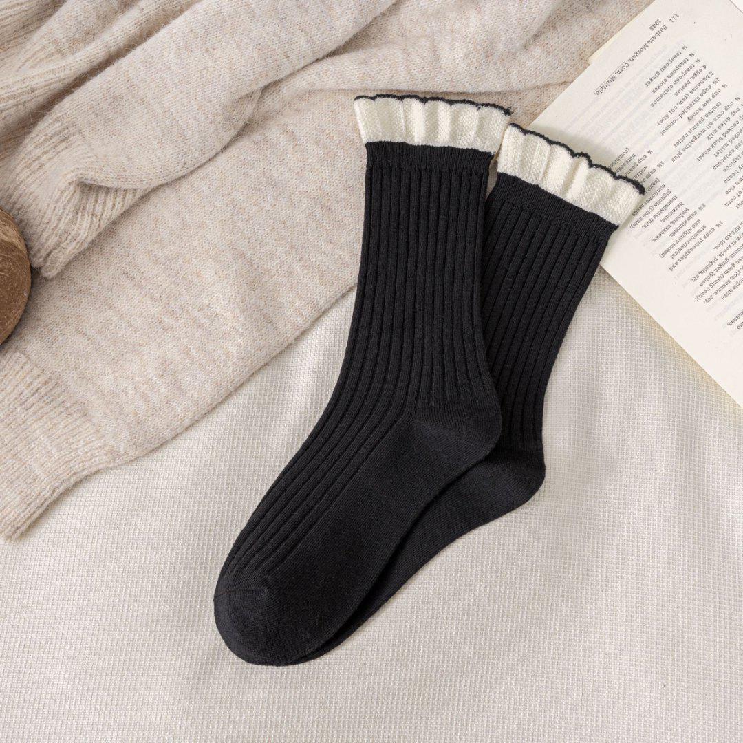 

Women s Mid-Calf Lace Socks - Cute, Slouchy, Japanese School Style, Combed Cotton for Autumn/Winter. One Size