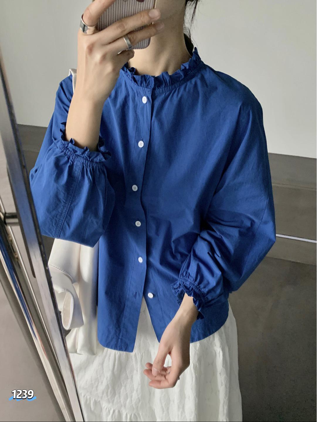 

Women s High-End Deep Blue Korean Style Ruffled Lace Shirt One Size (80-140 jin) глубокий/синий
