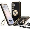 Coque pour Samsung Galaxy S26, Silicone Souple Anti-Rayures avec Cordon et Anneau Rotatif - Noir