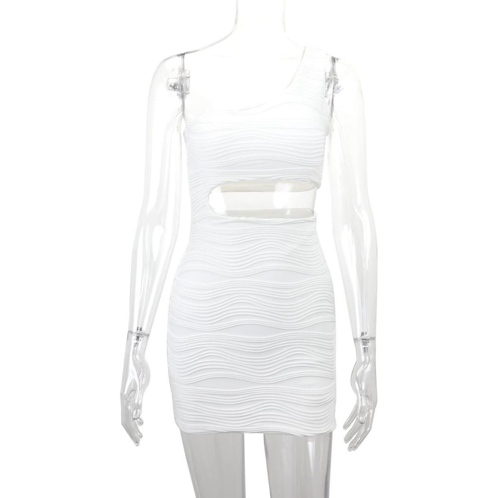 Women's Water Ripple One-Shoulder Cutout Dress - European & American Style 2025
