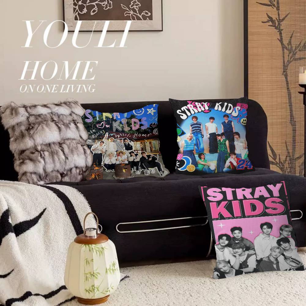 Federe Kpop S-Stray K-Kids Cartone Animato Divano Decorativo Casa Stampa Double-sided Peluche Corto Carino Federa Cuscino