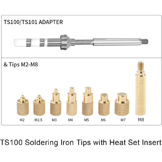 TS100 TS101 Soldering Iron Tips, Brass Material with M2 M2.5 M3 M4 M5 M6 M7 M8 Threads, Excellent Heat Conduction, Embedding, for TS100/101 Soldering