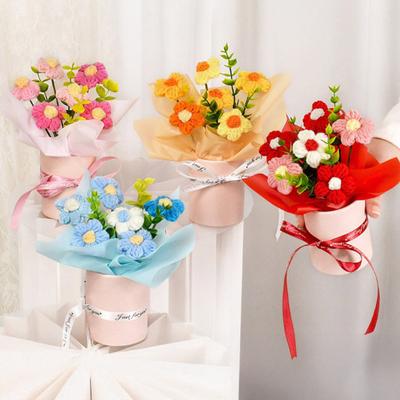 Crochet Flower Bouquet Handmade Artificial Knitted Bouquet Fake Sunflower Carnation Tulip Puff Flowers Gifts for Mother Wife On Birthday Anniversary