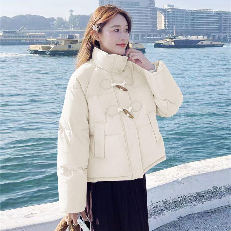 

Куртка из коровьего рога с пуговицами из хлопка, женская зимняя, с небольшим воротником-стойкой, хлопковая куртка, свободная и плотная хлопковая куртка, короткая куртка 2XL белый