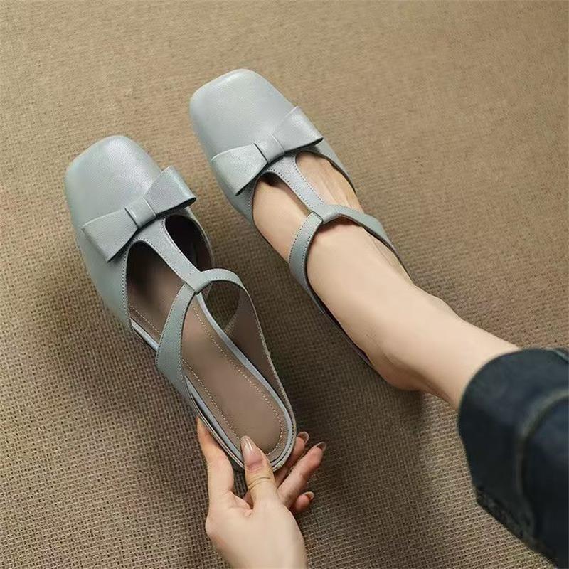 Fashion Summer Style of Square-toed Low-heeled One-legged Women Slippers Fashion Claquettes Femmes Luxe Sandals Women Leather Flip Flops