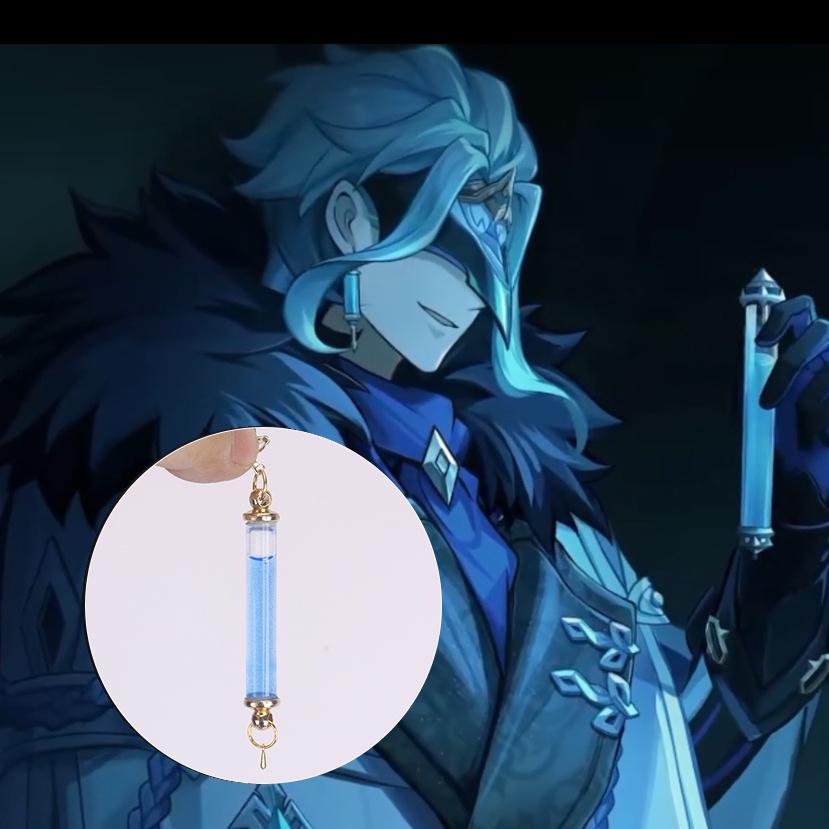 Fashion Game Genshin Impact The Dottore Doctor Ear Clip Blue Drop Earrings for Women Man Earclip Jewelry