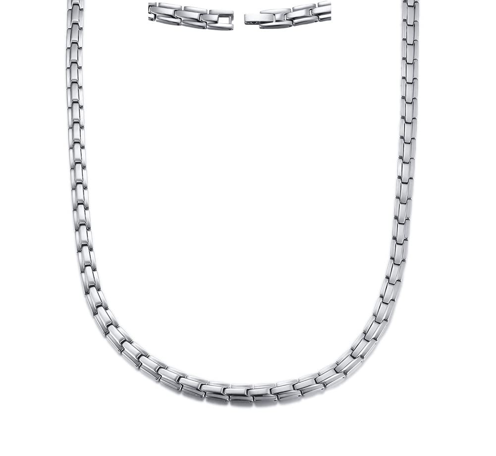 Popular Brand Magnetic Necklace for Men and Stainless Chain Static Electricity Gift [Rockyu] Women, Steel, Hypoallergenic, Silver, Germanium,