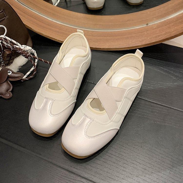 New Chinese-style Little White Shoes Women's 2025 Autumn New Flat-bottomed Cross-elastic Band Casual Sports Ballet Mary Jane Shoes