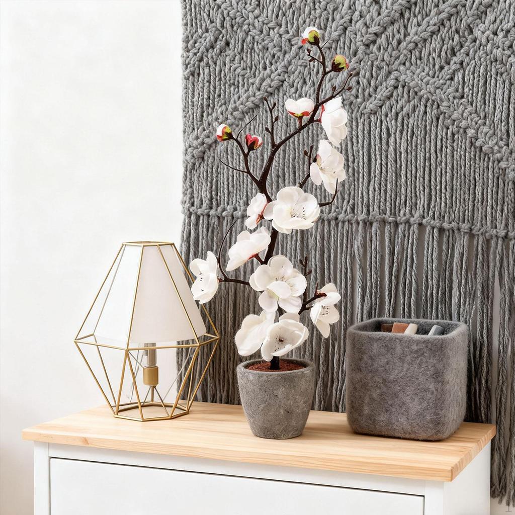 Künstliche Pflaumenblüte im Topf, Kunstpflanzen, Mehrzweck-Bonsai-Blume für den Innenbereich