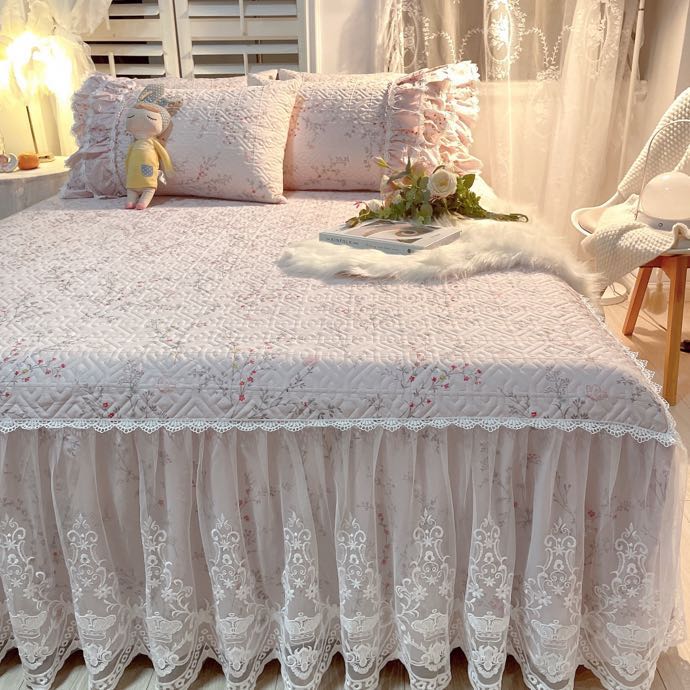 

Роскошные американские постельные принадлежности с цветочным принтом, 100% хлопок, стеганые кружевные оборки, юбка-кровать, наматрасник, покрывало, наволочки, скандинавский размер 1/3 шт. 120X200cm 1pc