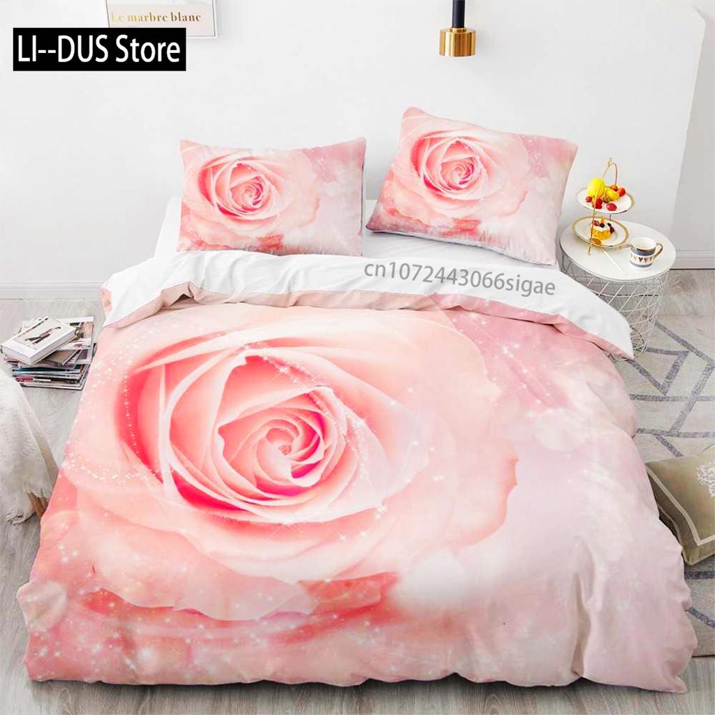 Flower Duvet Cover Set Microfiber Red Rose Bedding Set King Size Floral Print For Valentine's Day Mother's Day Soft Quilt Cover