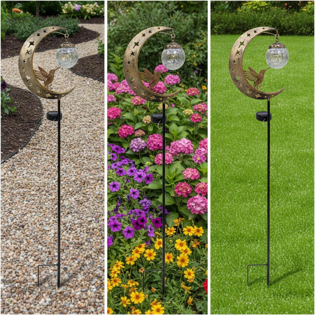 Hummingbird Moon Solar Garden Stake Light Waterproof for Lawn