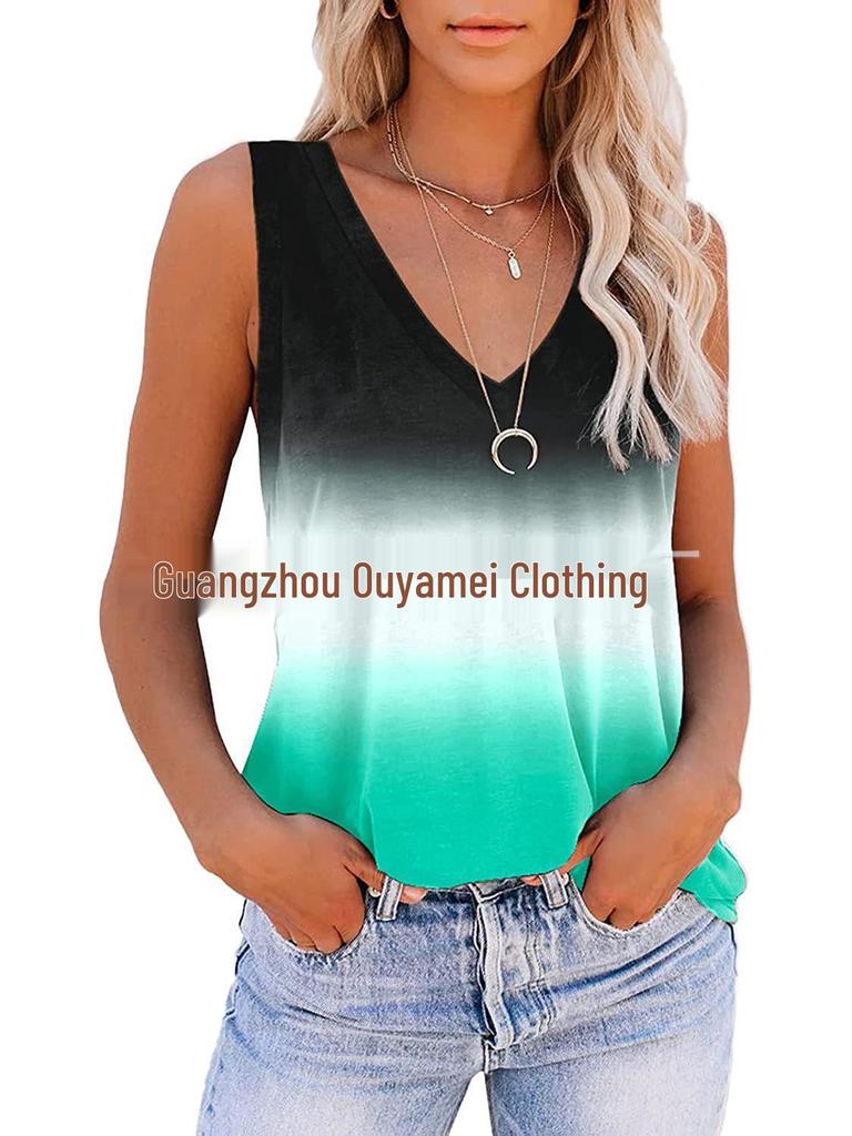 2024 Women's Sleeveless Loose Casual Gradient V-Neck Vest Top