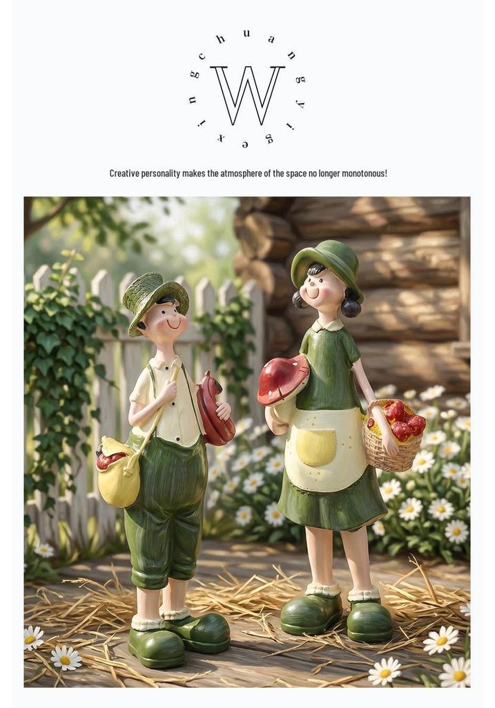 Cute Pastoral Style Resin Ornaments: Rural Couple for Home or Valentine's Decor