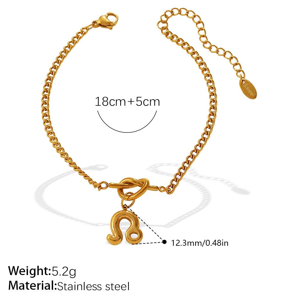Minimalist, Wind Twelve Constellation Pendant Knotted Bracelet Stainless Steel Gold Plated Jewelry