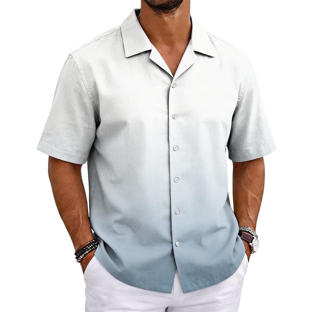 Men's Summer Basic Cuban Collar Shirt Short Sleeve Button Down Casual Lightweight Breathable Fabric Shirt for Everyday Wear