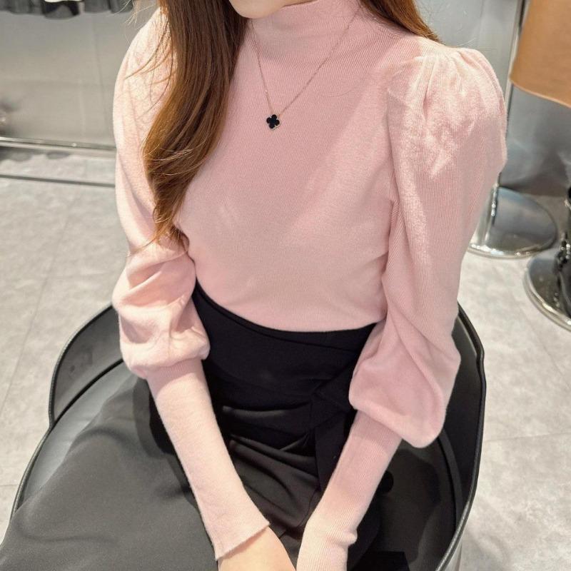 

Свитер с полувысоким воротом, вязаная базовая рубашка, женский осенне-зимний новый топ с длинным рукавом, выглядит стройнящим и весенним One Size розовый