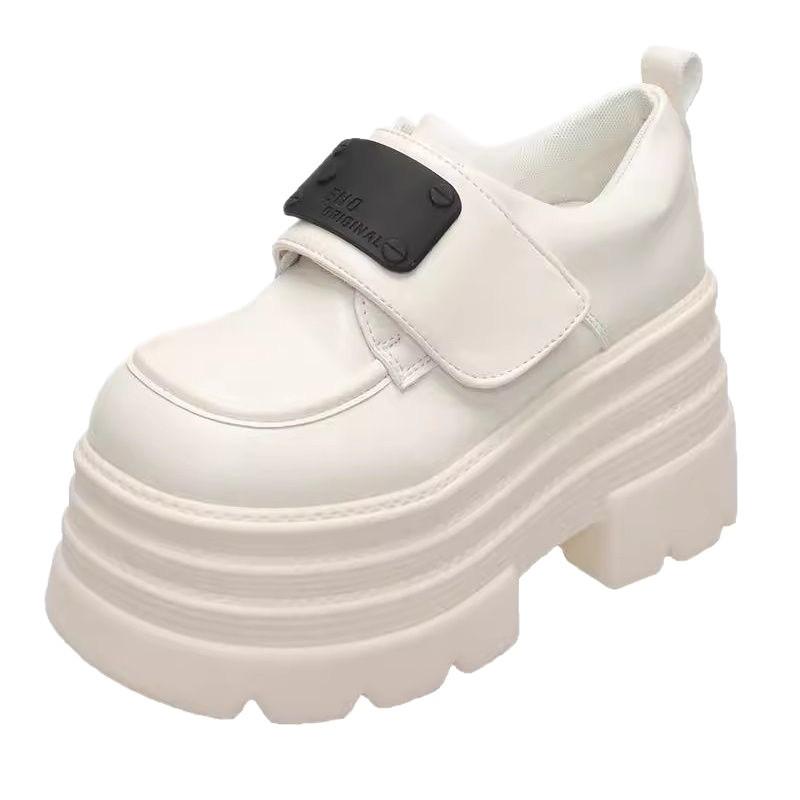 British style single shoes women's thick heel non-slip 2025 spring new small leather shoes soft leather thick sole square buckle Velcro loafers