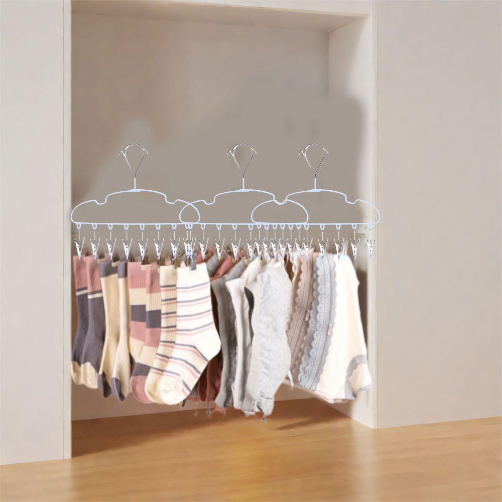 5Pcs Non-slip Clothes Hanger with 8 Clips Stainless Steel Sock Hangers  Closet Storage