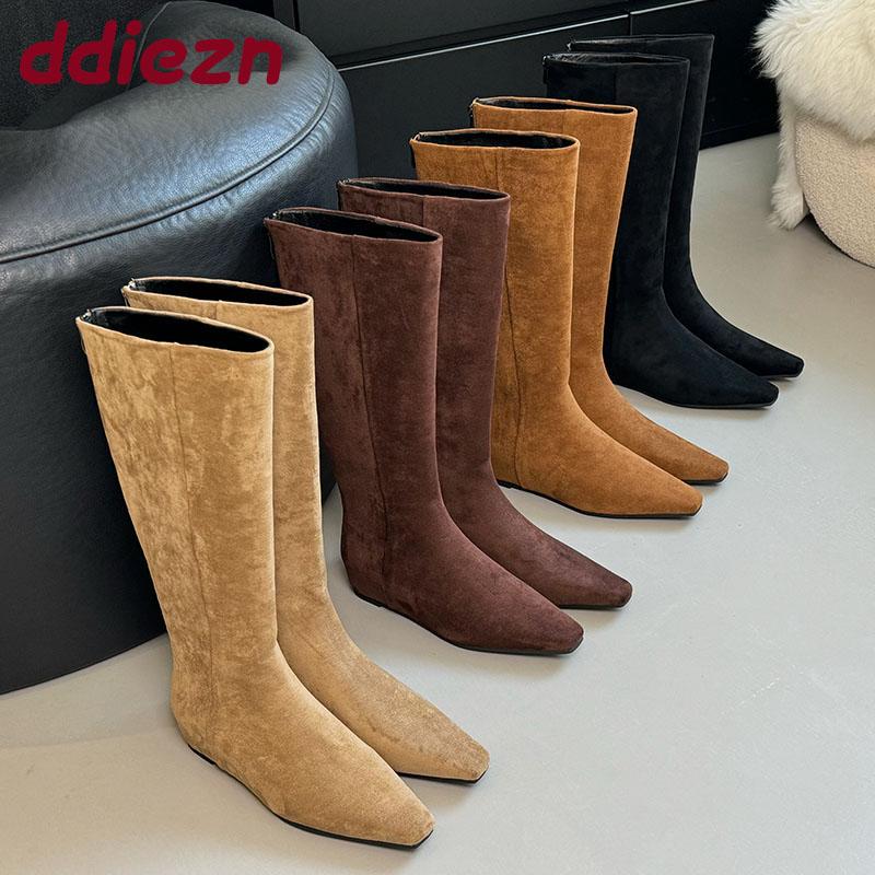 Fashion Fashion Flock Women Knee High Boots With Height Increasing Shoes Female Pointed Toe Footwear Ladies Long Boots Zippers Shoes new