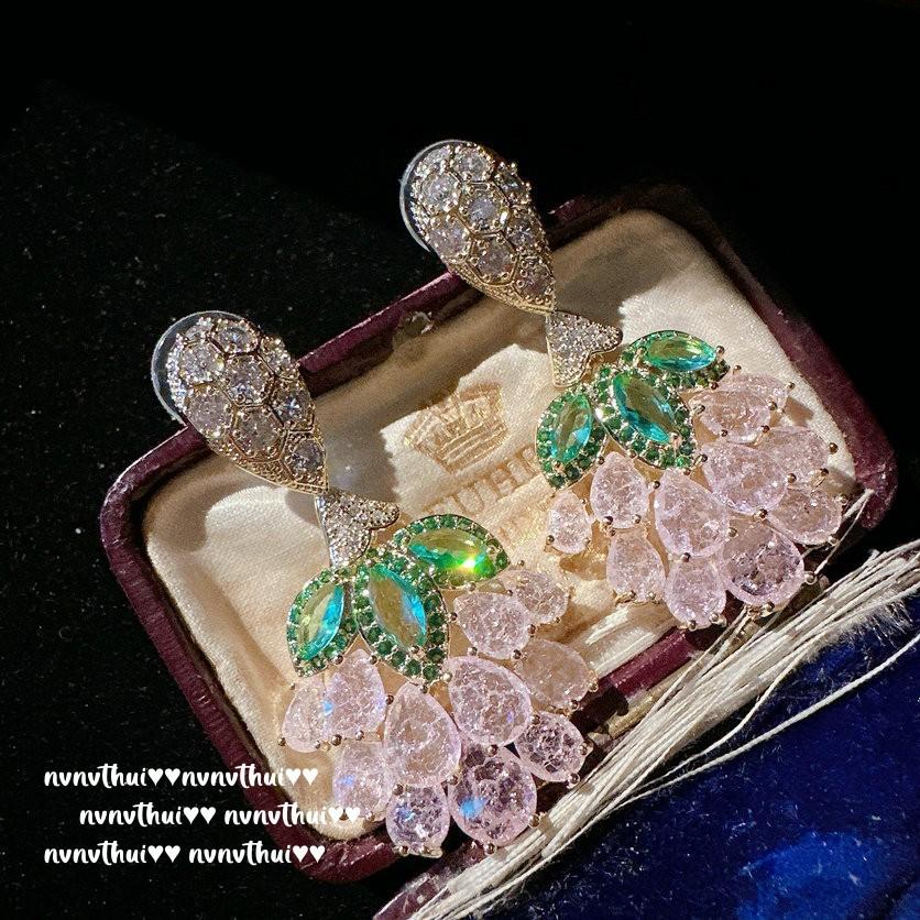 Papalacha, Grape Gemstone Earrings, Princess On The Run, Plated With 18K Gold, Colored Treasure Light Petal Zircon Earrings.