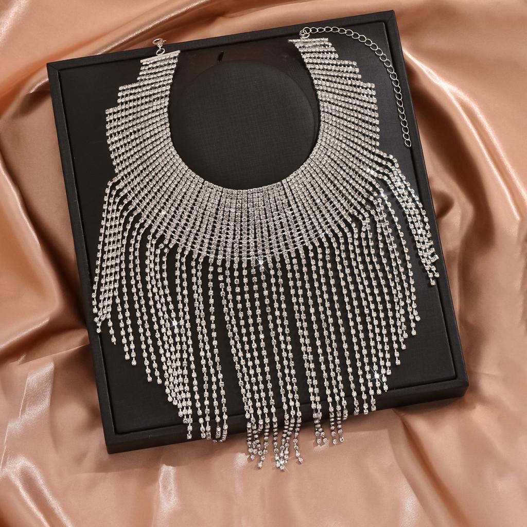 Exaggerated Multi-Layer Fringed Rhinestone Neck Chain Claw Chain Banquet Dress Necklace Jewelry