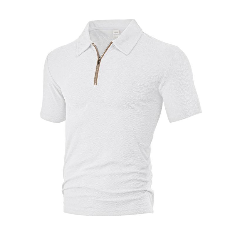 

Mens Textured Fabric Half Zip Short Sleeve Polo Shirt S белый