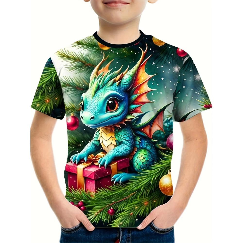 Children's Clothing T-Shirts for Boys Short Sleeve Child T-Shirt Stylish 3D Dragon Graphi Print Casual Girls Summer Clothes Tops