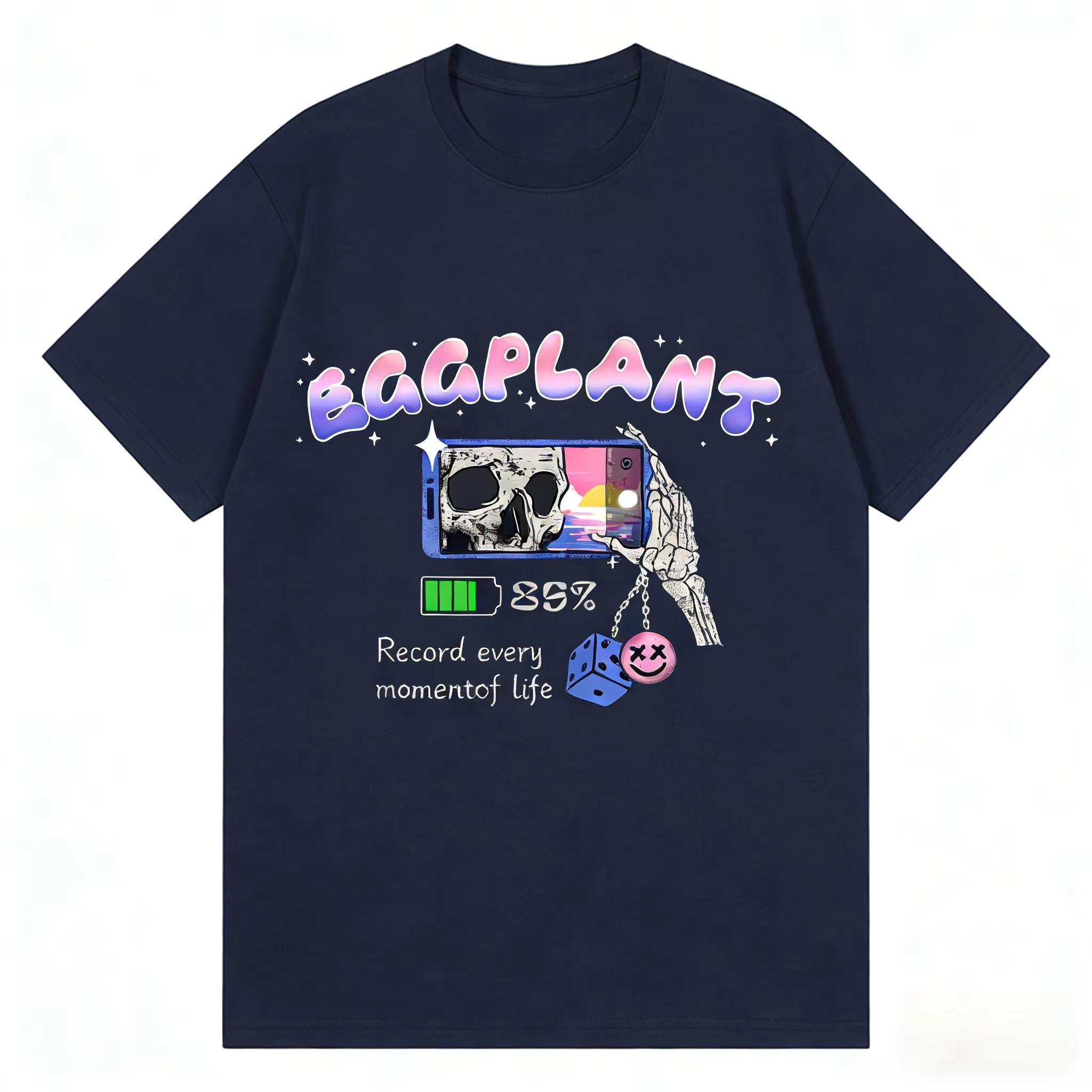 

BAGGPLANT Skull Phone Graphic Tee, Record Every MoUnisext Black Tshirt, Colorful Battery Print Top, Streetwear StateUnisext Shirt 3XL