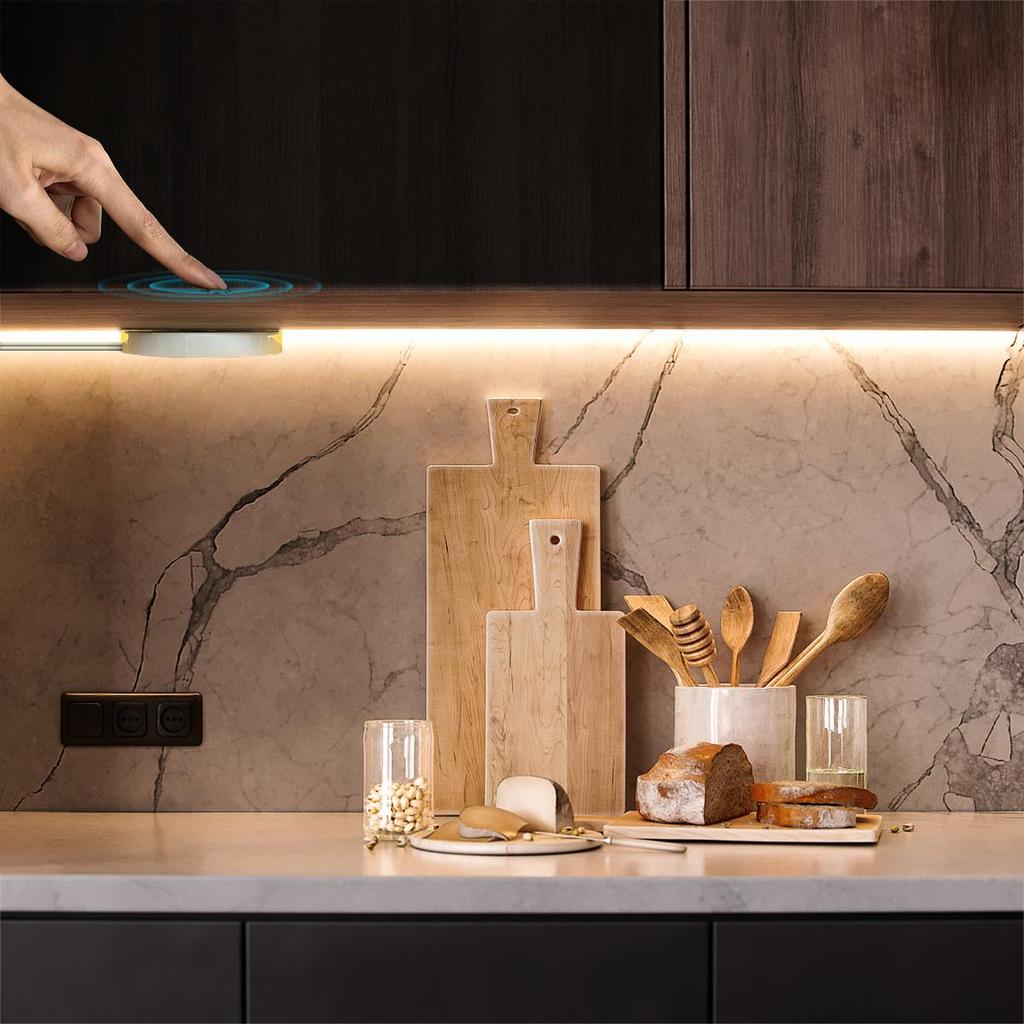 DC24V COB LED bandă de neon cu oglindă din lemn penetrabilă reglabilă, acrilic, comutator tactil fără fir pentru cameră, decorare pentru lampă de noapte pentru bucătărie