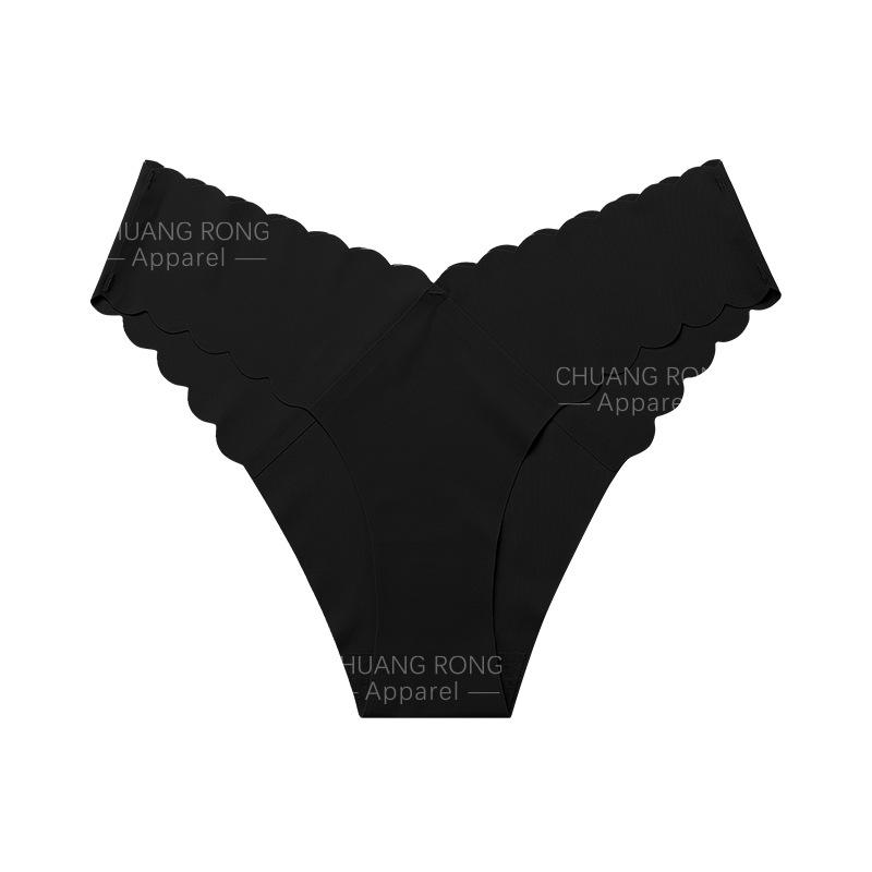 

Sexy wavy girl V-shaped underwear summer ice silk one-piece seamless cotton crotch large size briefs S чёрный